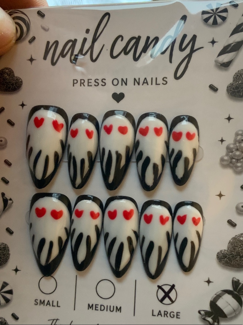 Nail Candy PREMIUM CUSTOM MADE GHOST FACE W Black DESIGN & Red Heart EYE Accents